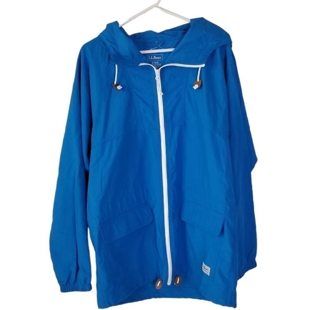 L L Bean Royal Blue Front Pocket Full Zip Hooded Rain Jacket Size S
